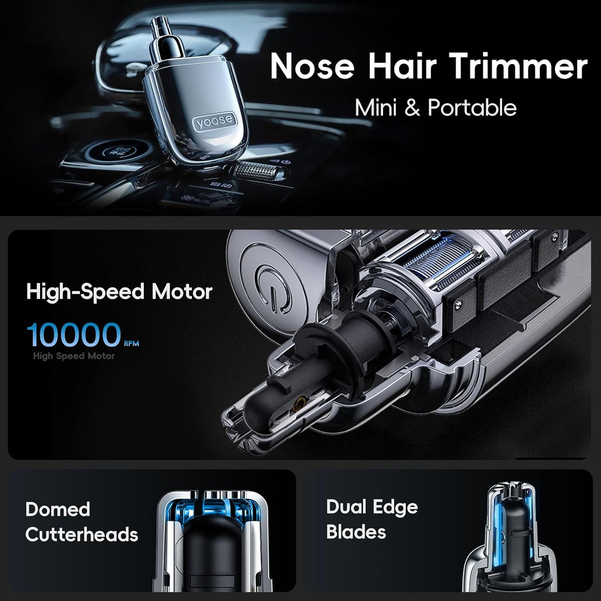 YOOSE Nose Hair Trimmer, Alloy Nose Trimmer for Men and Women, Silver